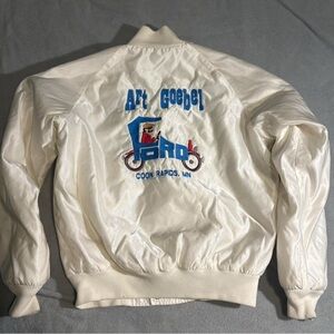 Vintage Butwin White Satin Bomber Jacket Large Made in USA